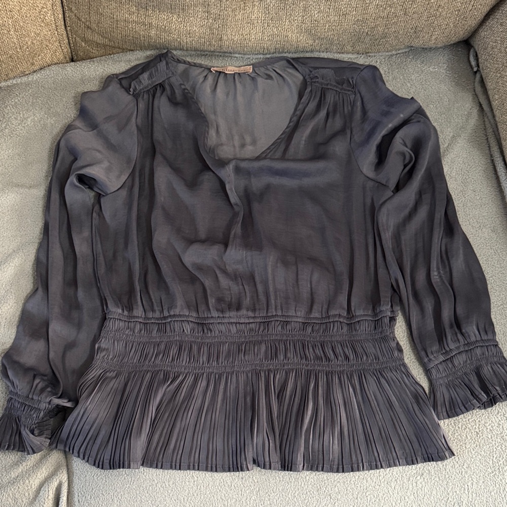 Philosophy Charcoal Blouse with Pleated Hem